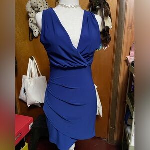 Blue plunge neck mini dress